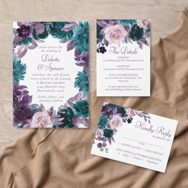 Peacock wedding hotsell guest book and pen Purple Plum Teal and Black